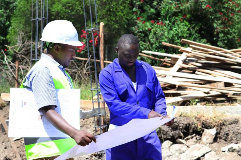 Engineer checking construction plans